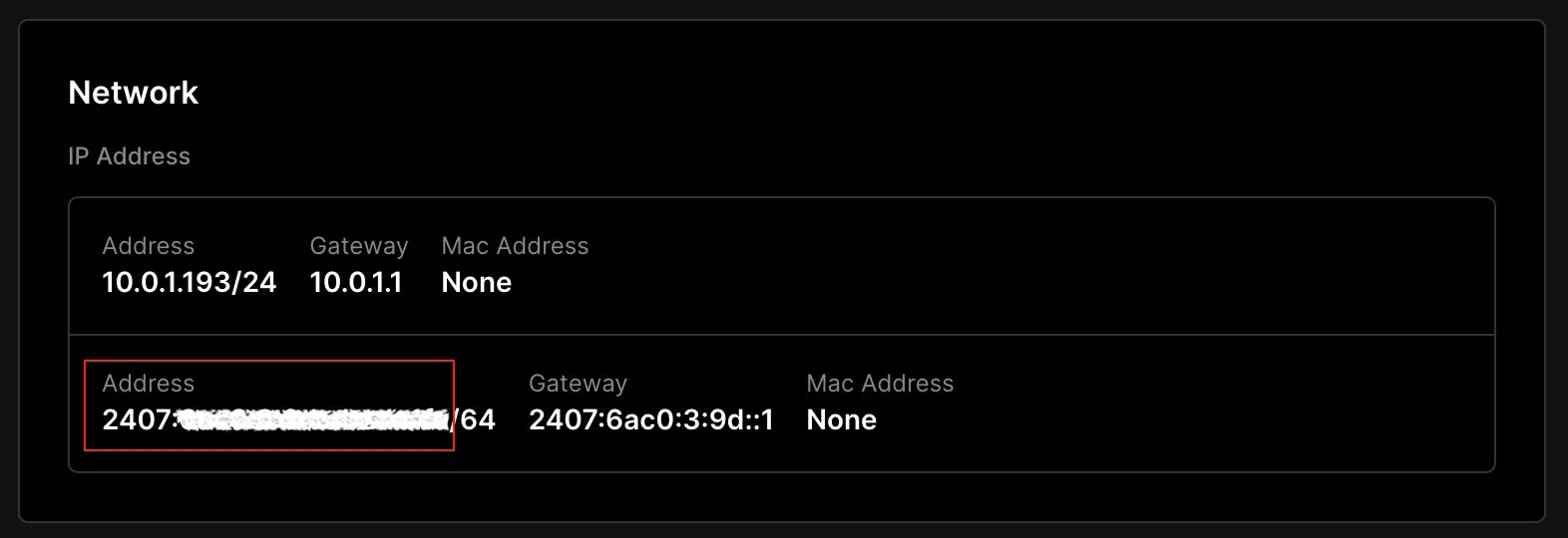 Network Information in Cloud Panel